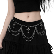 Silver Three-Layer Cross Waist Chain