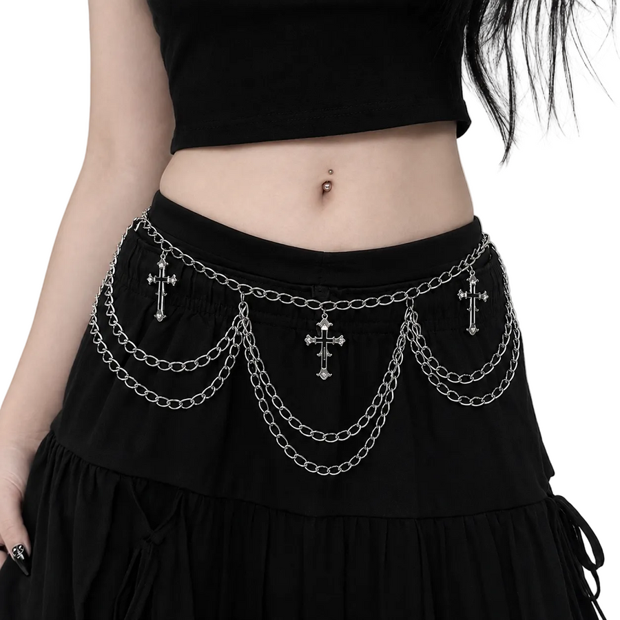 Silver Three-Layer Cross Waist Chain