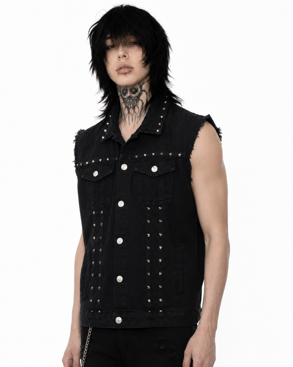 Black studded denim vest