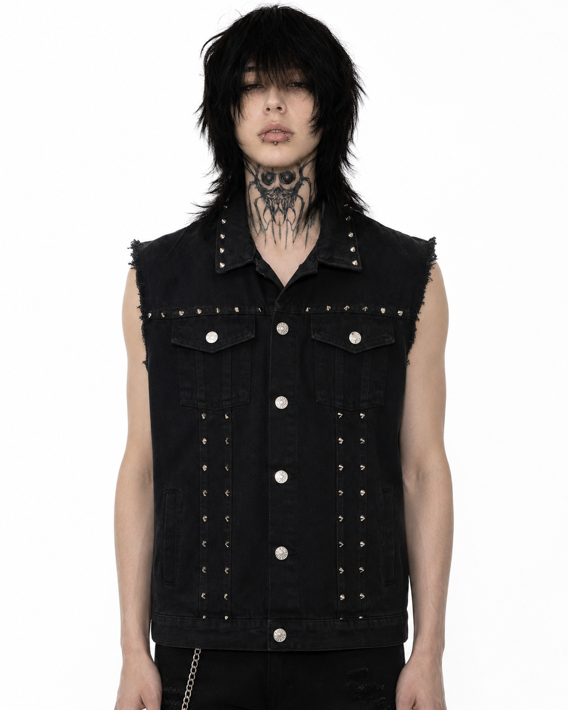 Black studded denim vest