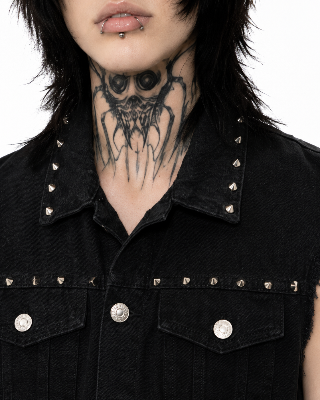 Black studded denim vest