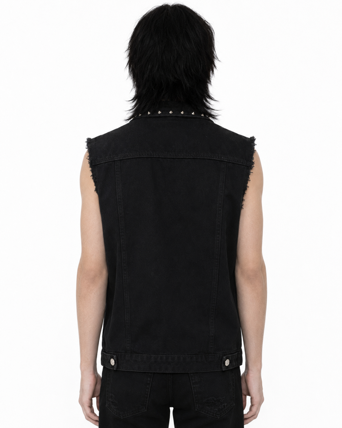 Black studded denim vest