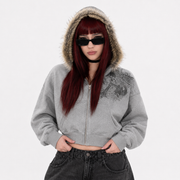 Y2K faux fur collar zip up hoodie