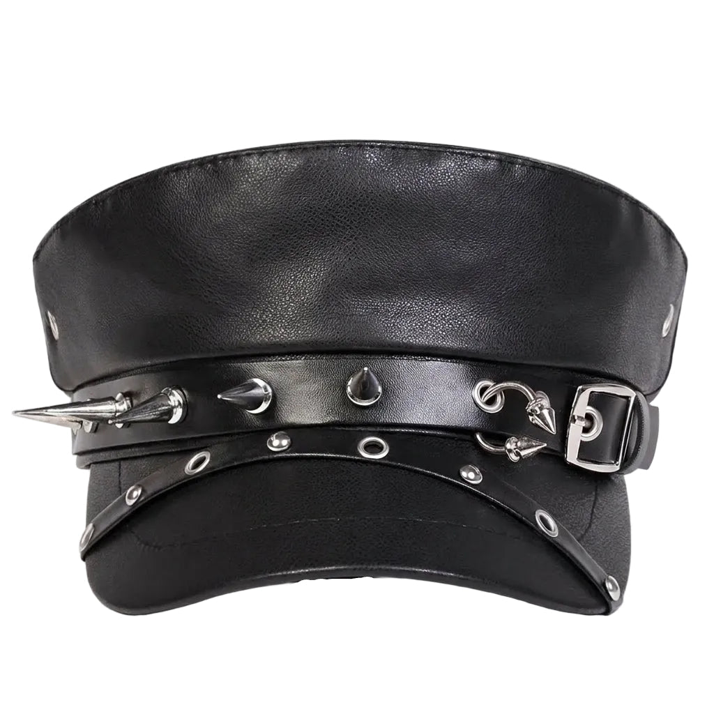 Black Rivet Leather Beret