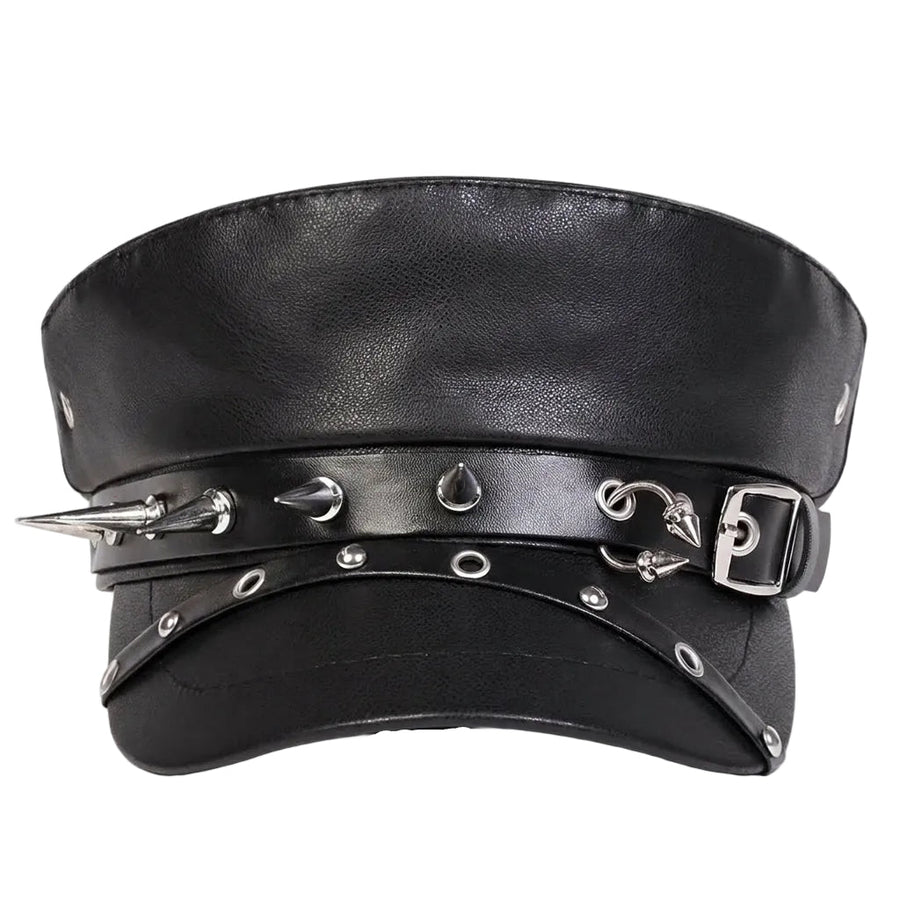 Black Rivet Leather Beret