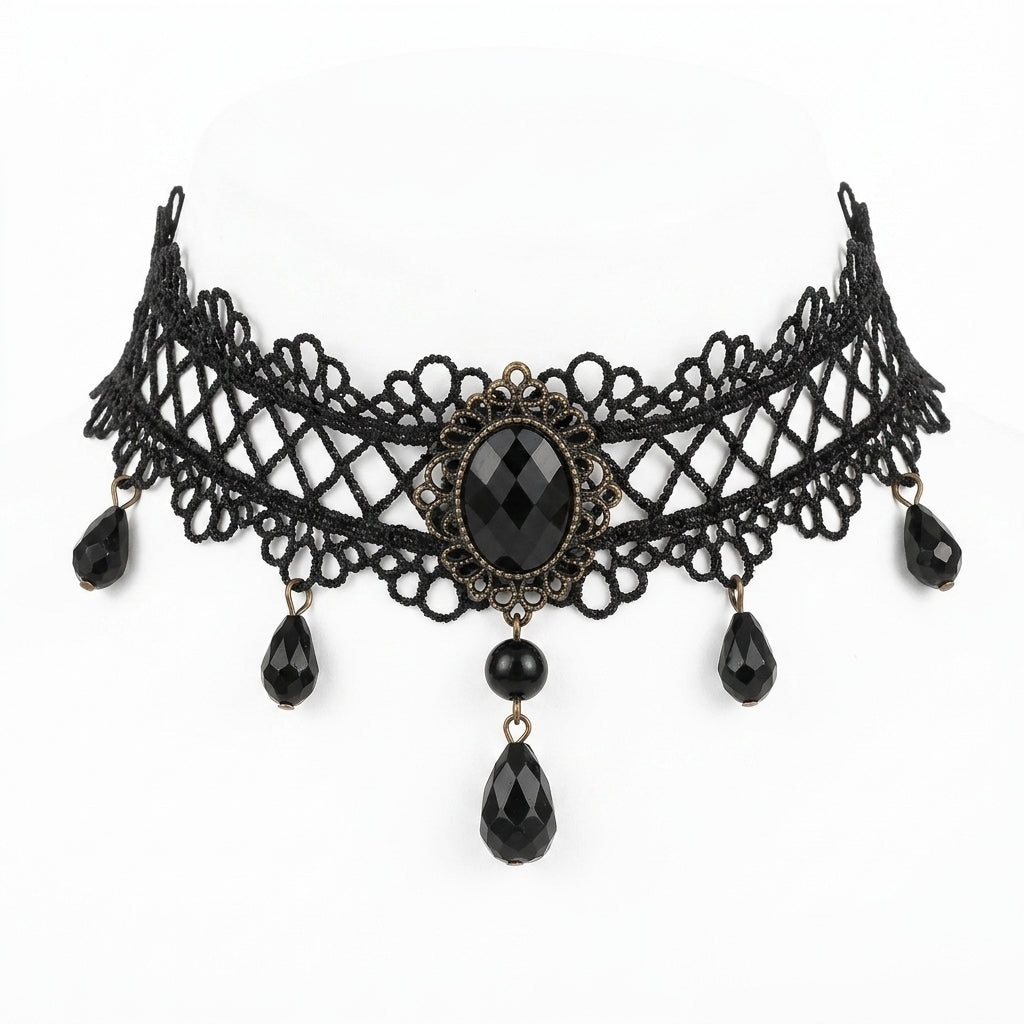 Black Crystal Lace Choker