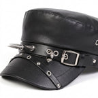 Black Rivet Leather Beret