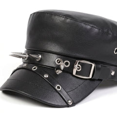 Black Rivet Leather Beret
