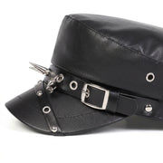 Black Rivet Leather Beret