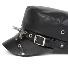 Black Rivet Leather Beret
