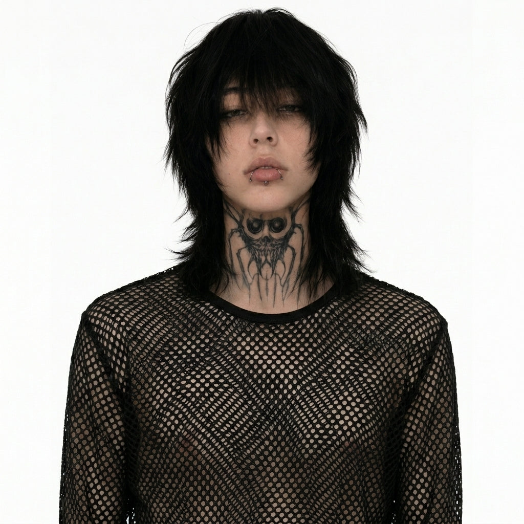 Black mesh long sleeve top