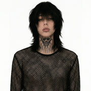 Black mesh long sleeve top