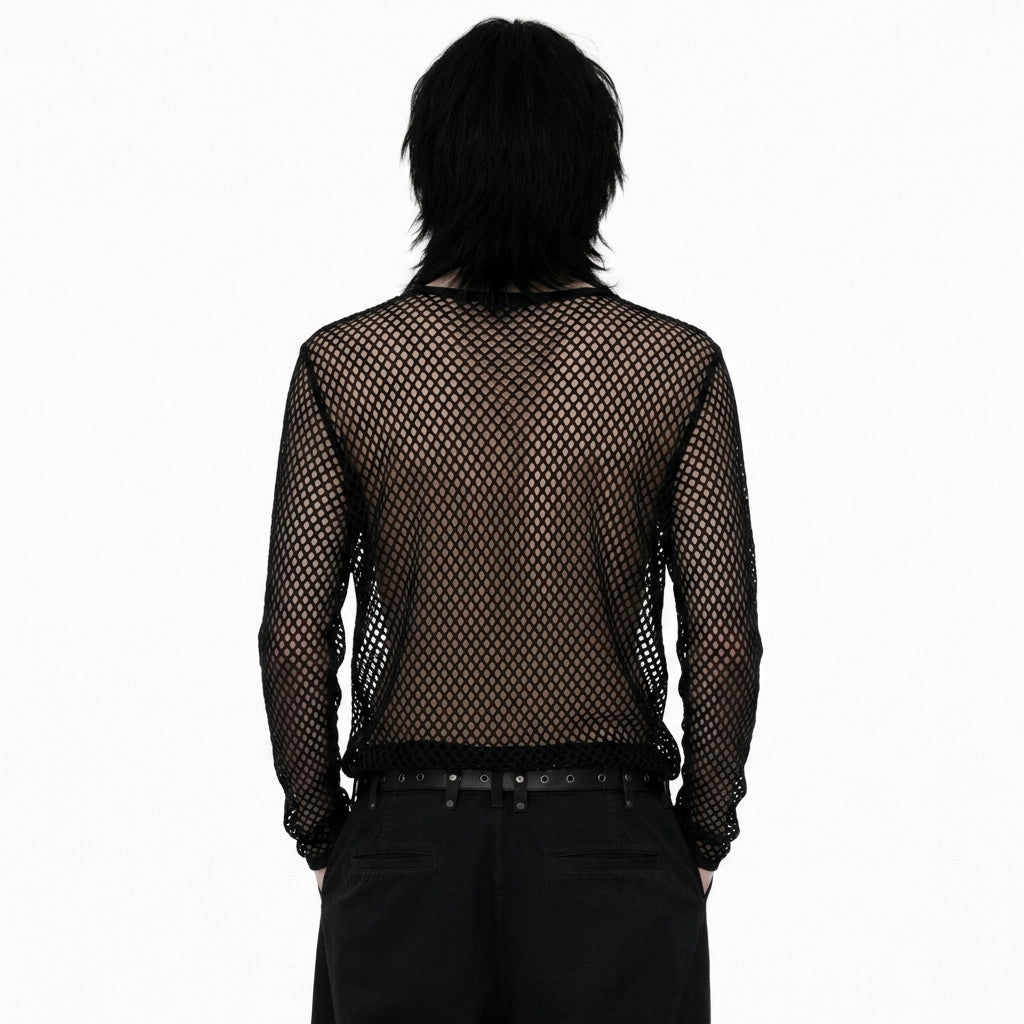 Black mesh long sleeve top