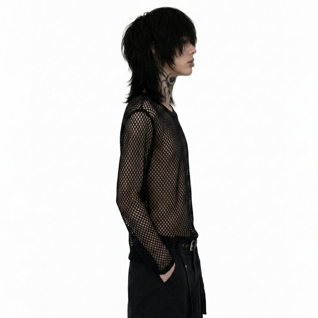 Black mesh long sleeve top