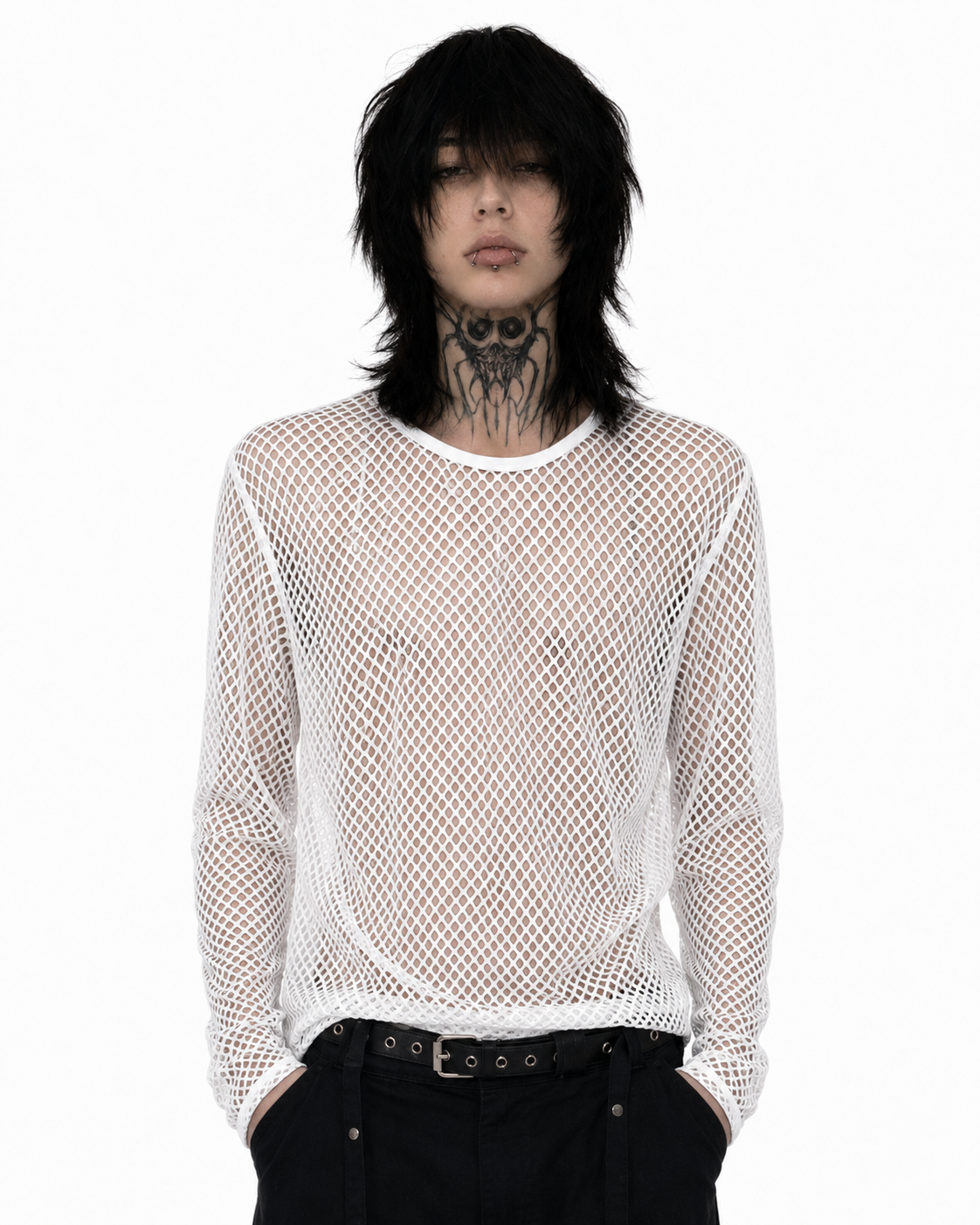 Black mesh long sleeve top