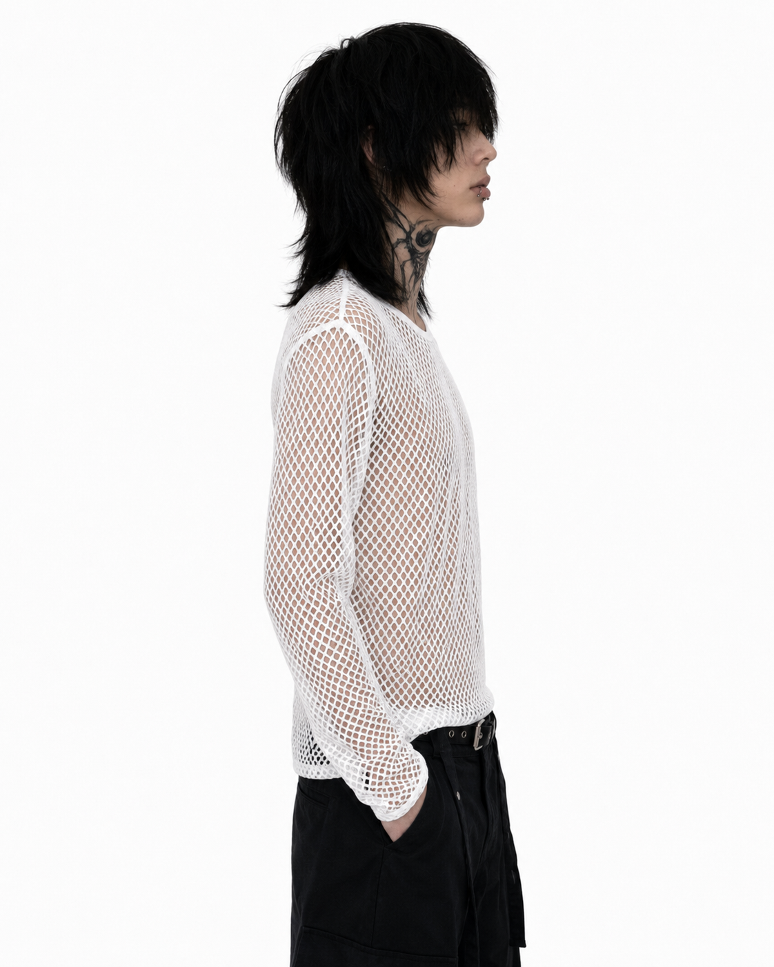 Black mesh long sleeve top