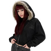 Y2K faux fur collar zip up hoodie