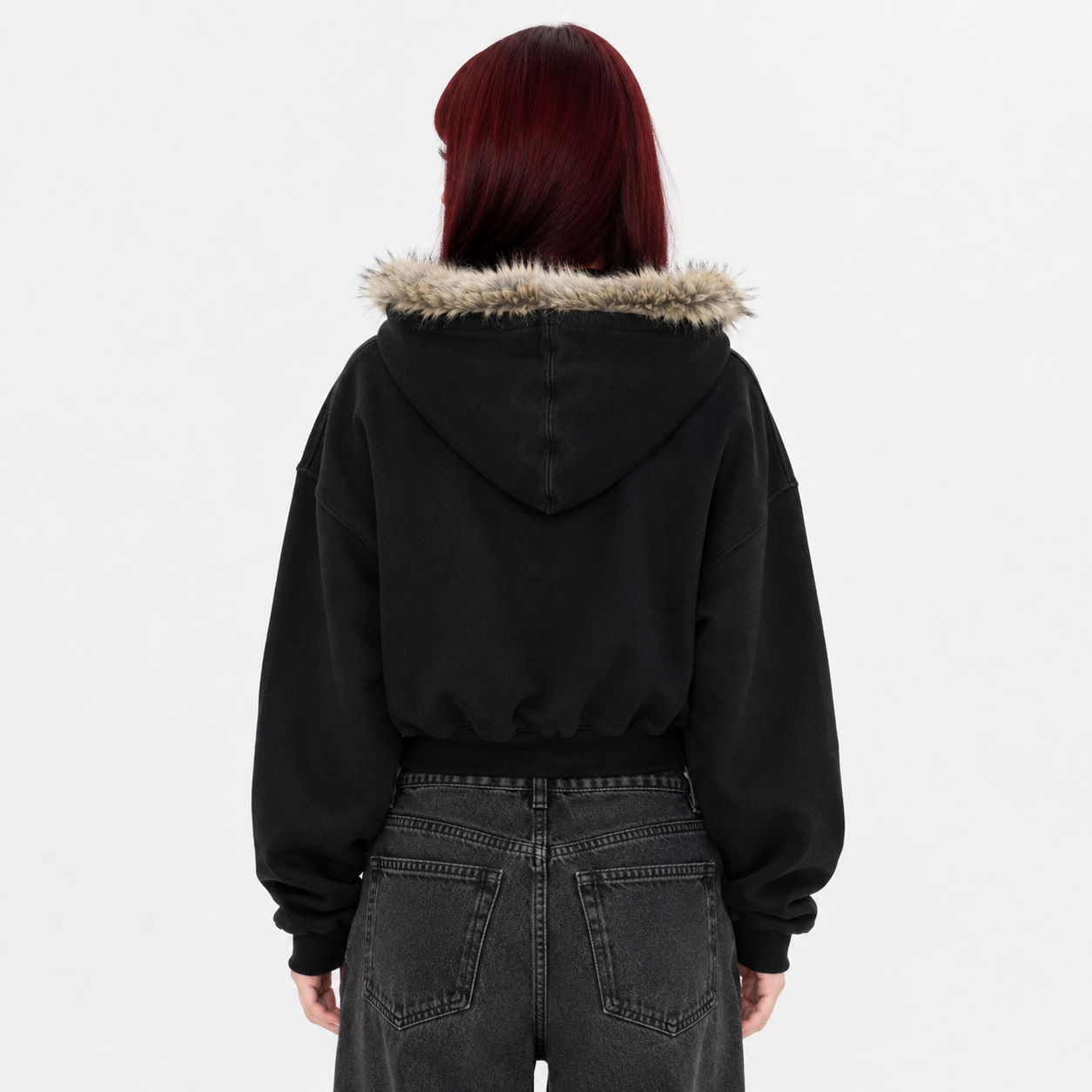 Y2K faux fur collar zip up hoodie