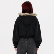 Y2K faux fur collar zip up hoodie