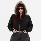 Y2K Faux Fur Collar Zip-Up Hoodie