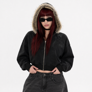 Y2K faux fur collar zip up hoodie