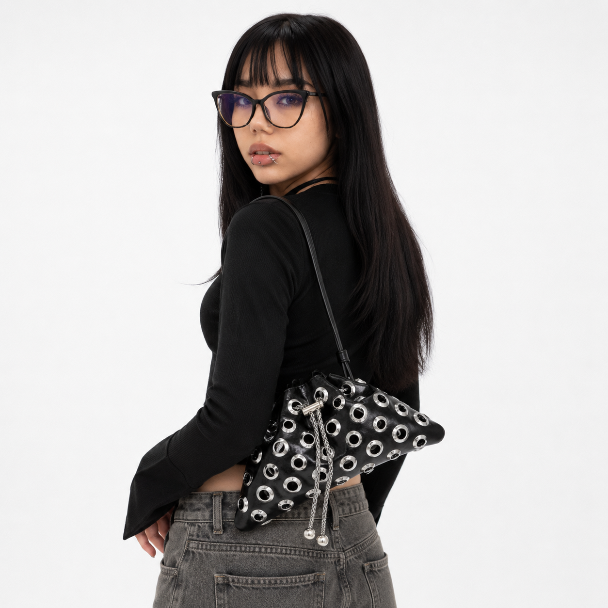 Y2K Metal Stud Shoulder Bag