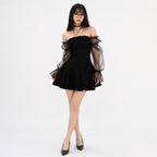 Black Retro Lace Chiffon Mini Dress