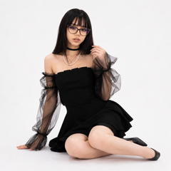Black Retro Lace Chiffon Mini Dress