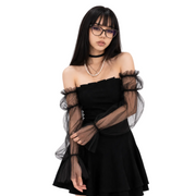 Black Retro Lace Chiffon Mini Dress