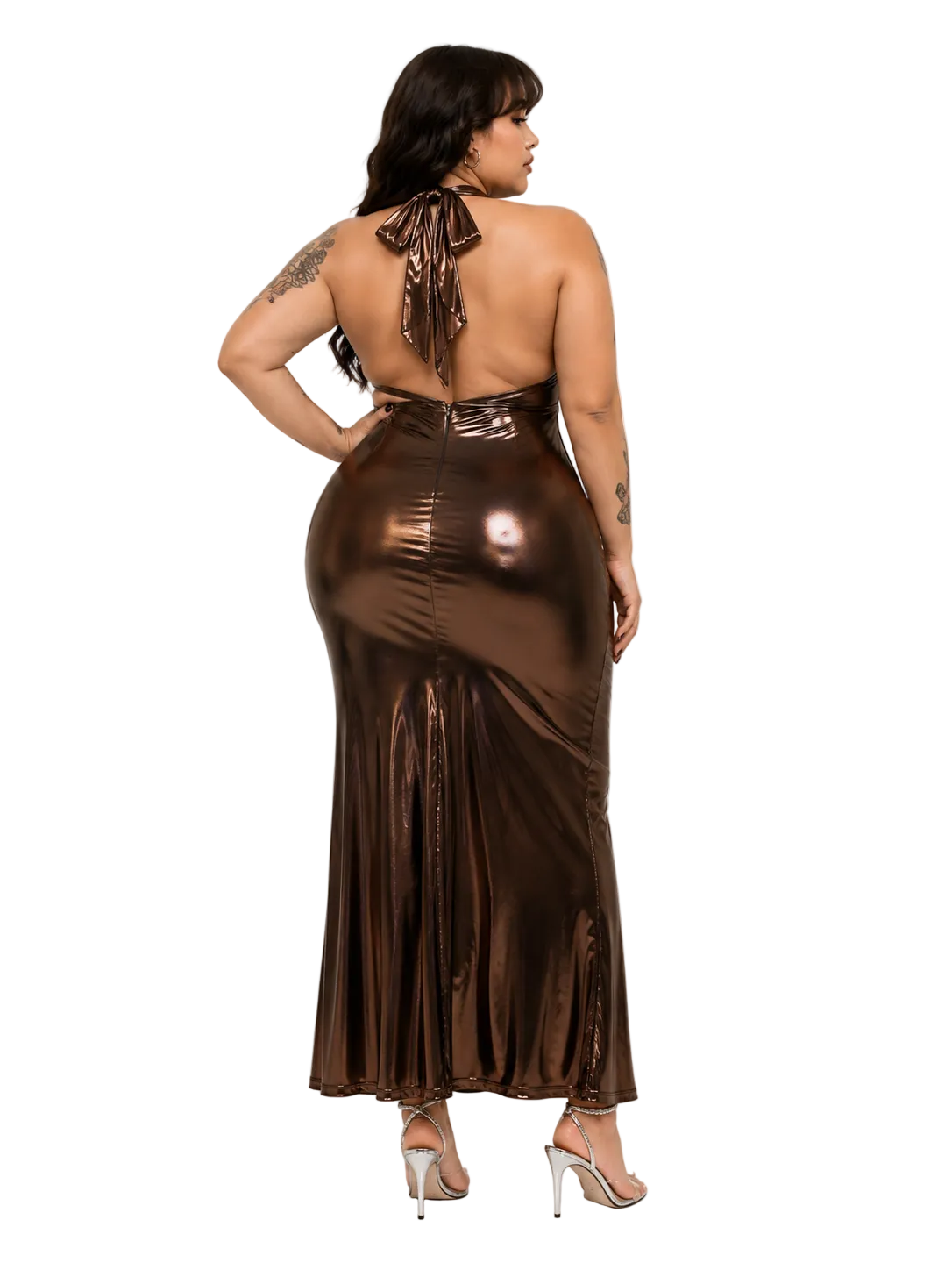 Liquid Metallic Halter Maxi Dress — Plus Size