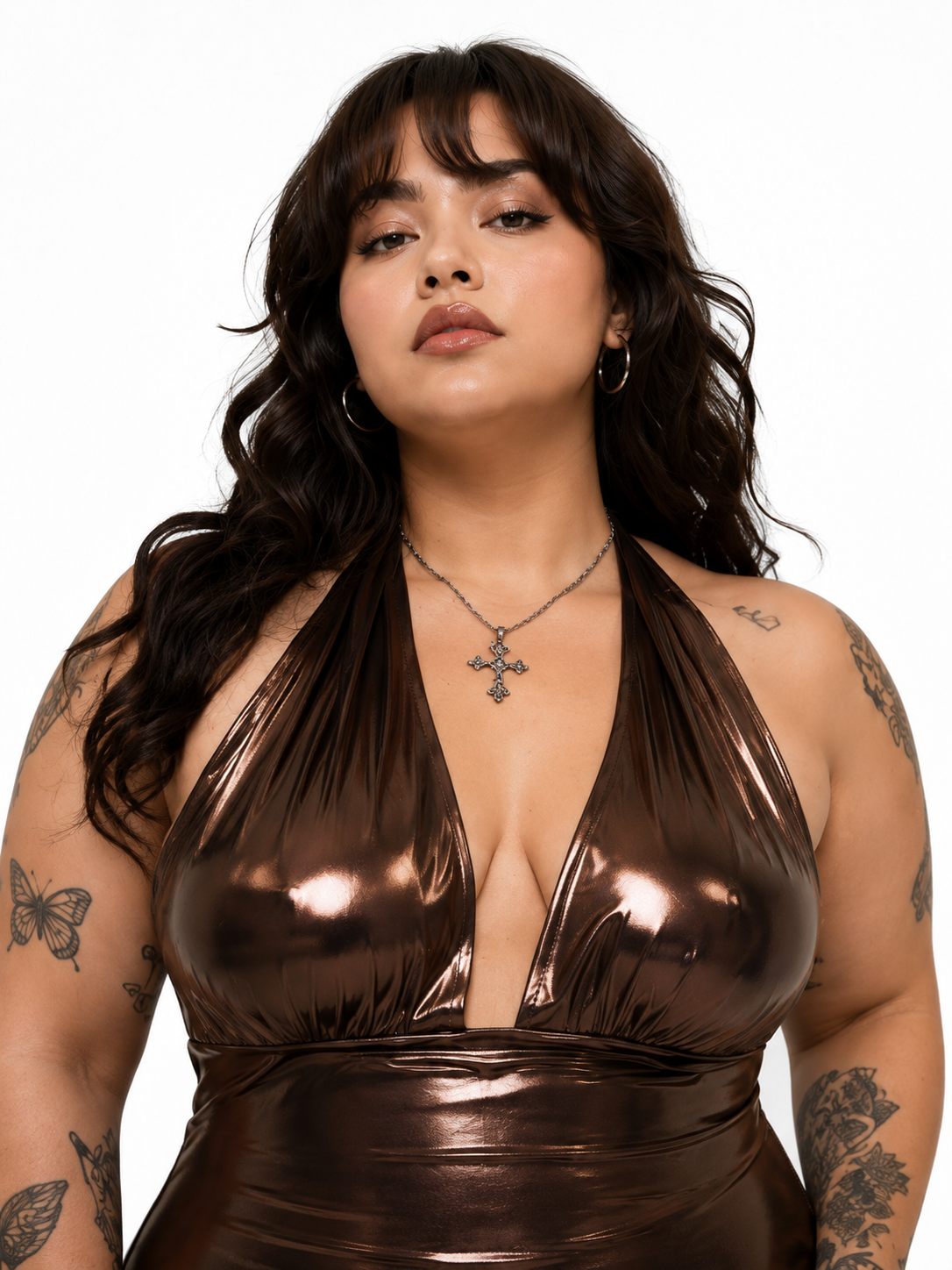 Liquid Metallic Halter Maxi Dress — Plus Size