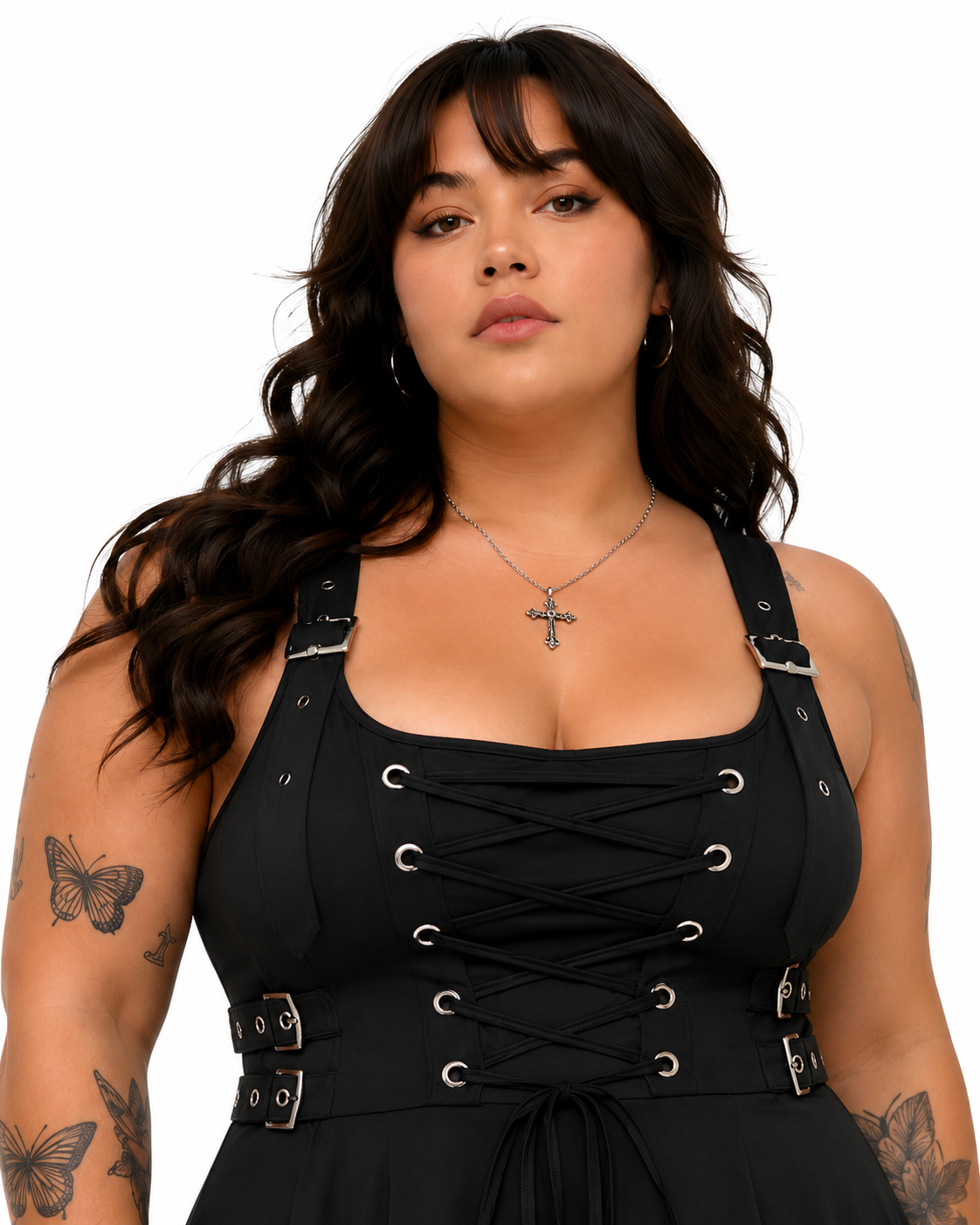 Gothic Buckled Lace-Up Midi Dress — Plus Size