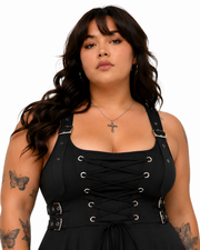 Gothic Buckled Lace-Up Midi Dress — Plus Size