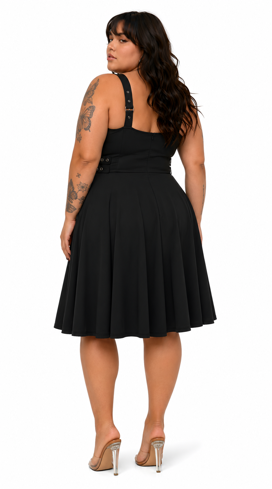 Gothic Buckled Lace-Up Midi Dress — Plus Size