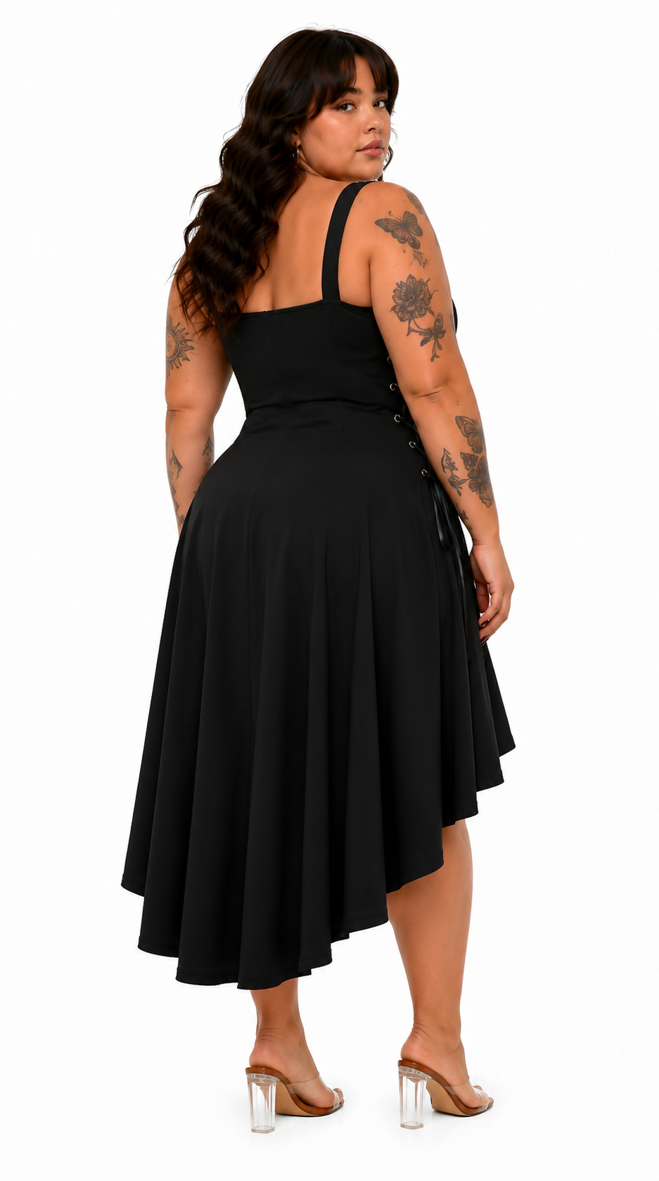 Gothic Buckled Lace-Up Midi Dress — Plus Size
