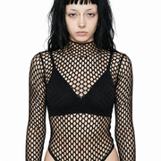 Black Fishnet Mesh Long Sleeve Top