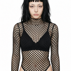 Black Fishnet Mesh Long Sleeve Top