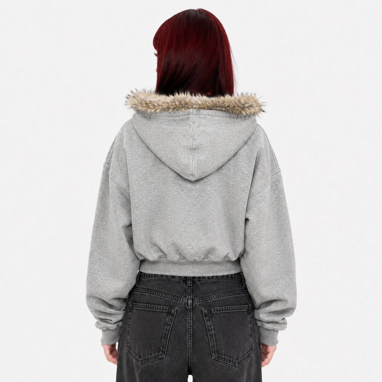 Y2K faux fur collar zip up hoodie