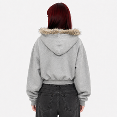Y2K Faux Fur Collar Zip-Up Hoodie