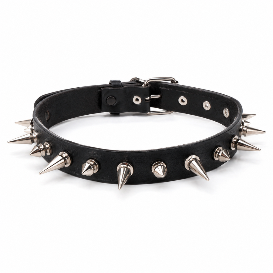 Punk Gothic Spiked Rivet Choker Necklace – Black Y2K Collar for Men & Women