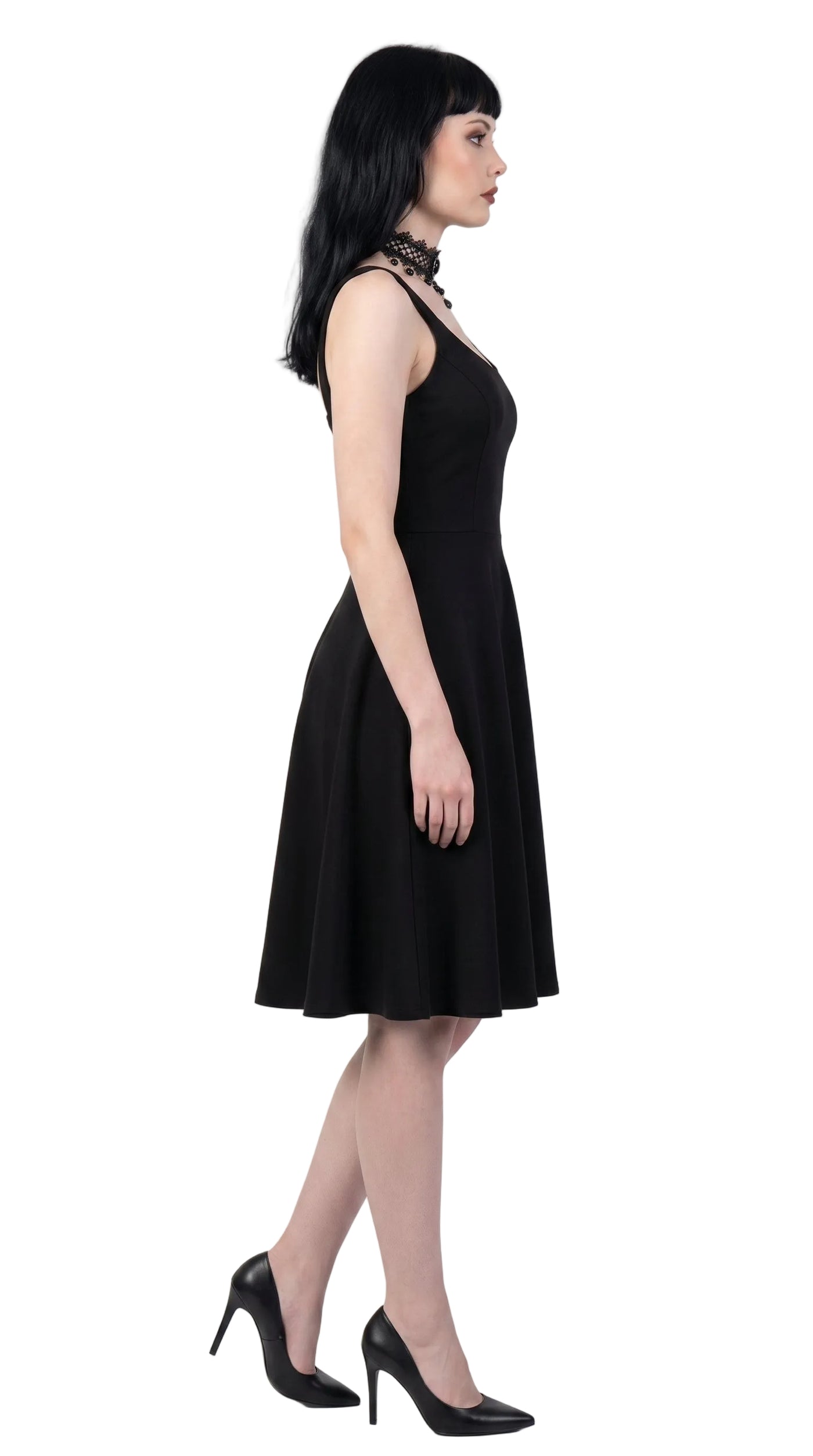 Gothic Buckle Cross Deep V-Neck A-Line Dress — Plus Size High Waist