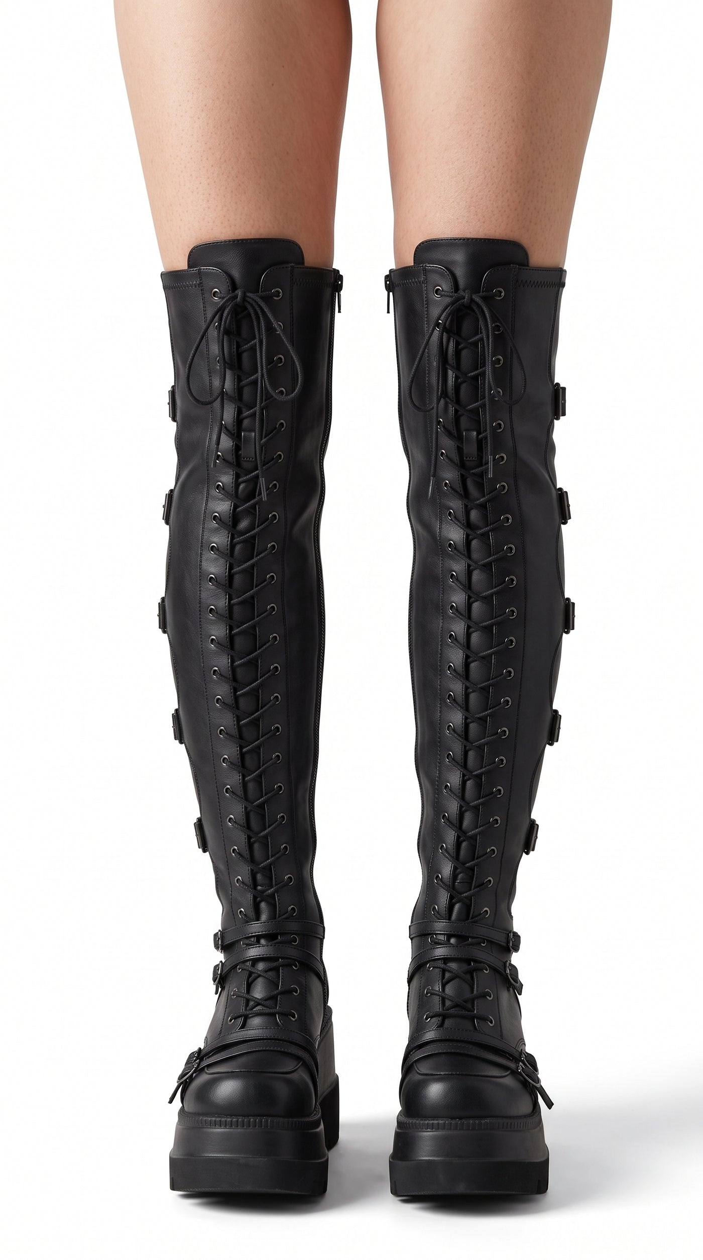 Over-the-Knee Gothic Platform Boots — Lace-Up Wedge, Dark Alt