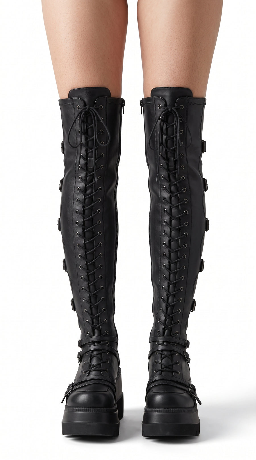 Over-the-Knee Gothic Platform Boots — Lace-Up Wedge, Dark Alt