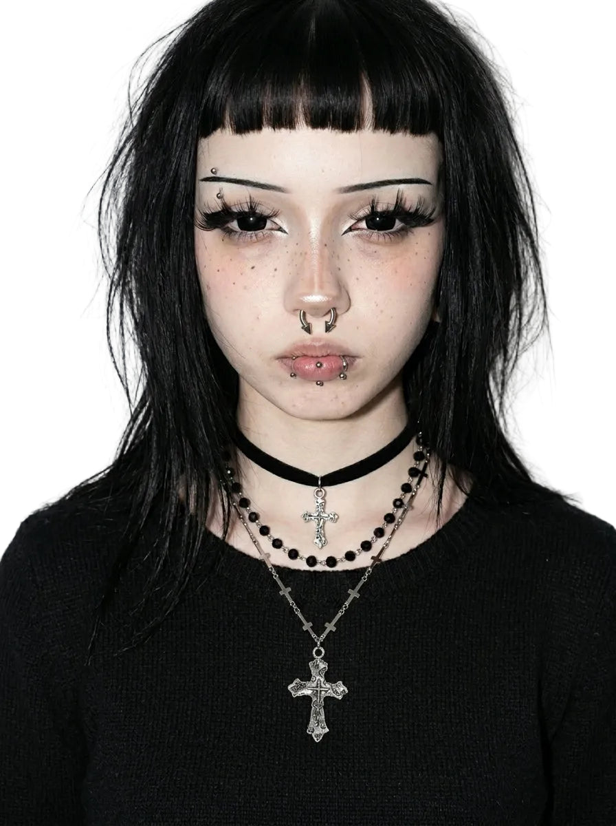 Layered Gothic Cross Necklace