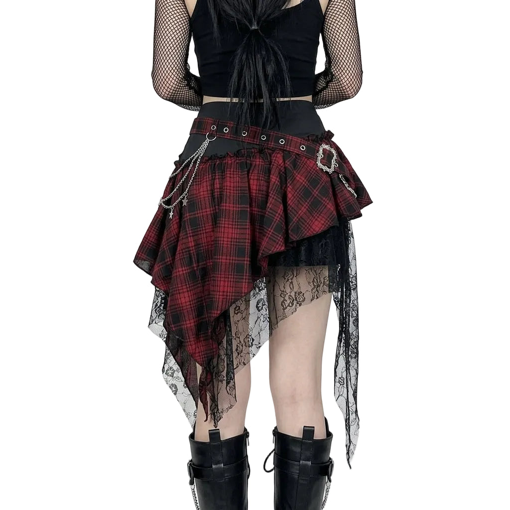 Red Plaid Punk Mini Skirt