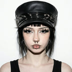 Black Rivet Leather Beret