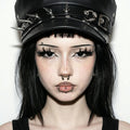 Black Rivet Leather Beret