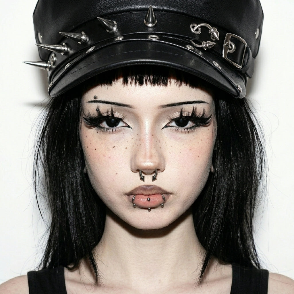 Black Rivet Leather Beret