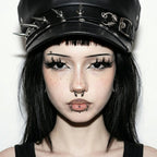 Black Rivet Leather Beret