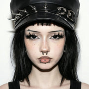 Black Rivet Leather Beret
